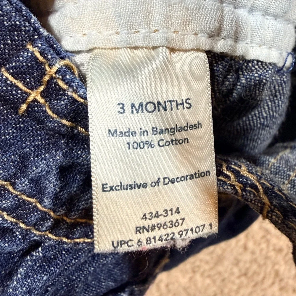 OshKosh Bgosh Vintage Blue Denim Floral Embroidered Overall Jumper Dress 3M